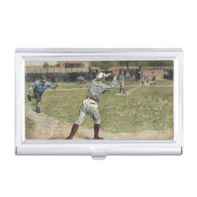 Baseball Player Thrown Out at Second Base Business Card Holder (Front)