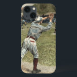 Baseball Player Thrown Out at Second Base iPhone 13 Case<br><div class="desc">This painting belongs in Ken Burns' baseball documentary! A player is thrown out at second as he hustles to reach the base. The perfect gift for the seamhead in your life!</div>