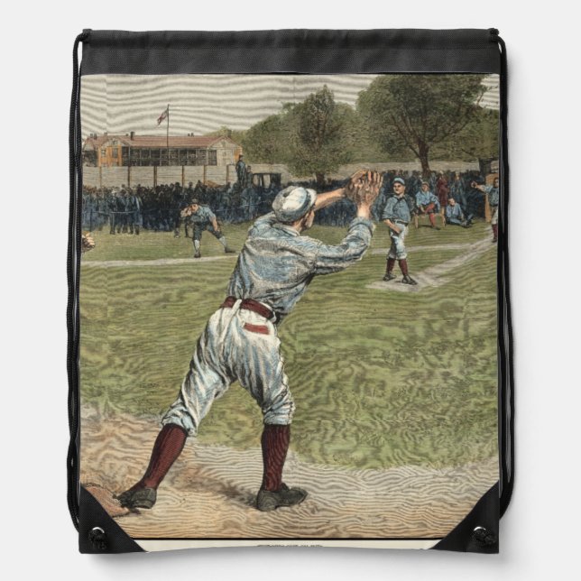 Baseball Player Thrown Out at Second Base Drawstring Bag (Front)