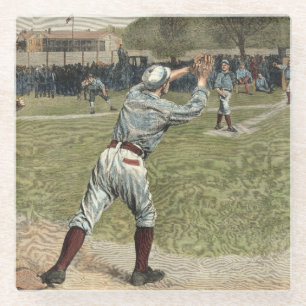 Baseball Player Thrown Out at Second Base Glass Coaster