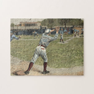 Baseball Player Thrown Out at Second Base Jigsaw Puzzle
