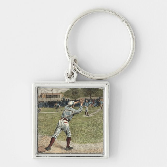 Baseball Player Thrown Out at Second Base Keychain (Front)