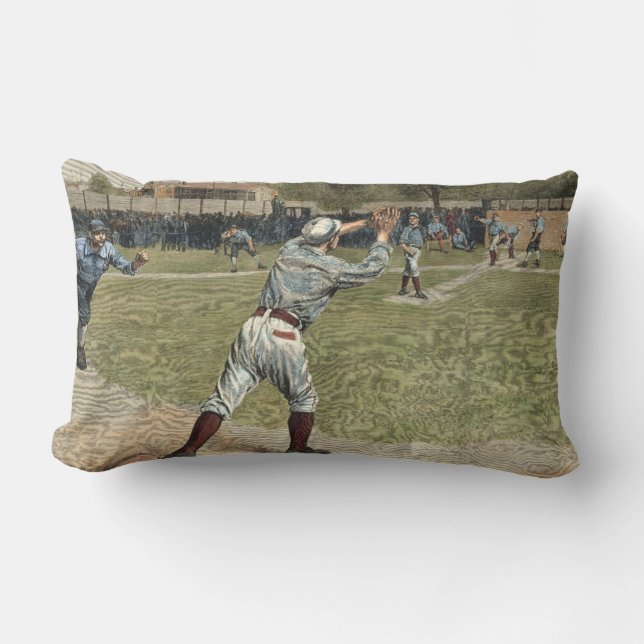 Baseball Player Thrown Out at Second Base Lumbar Pillow (Front)
