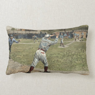 Baseball Player Thrown Out at Second Base Lumbar Pillow