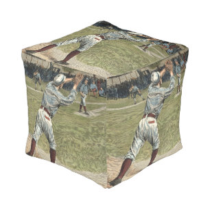 Baseball Player Thrown Out at Second Base Pouf