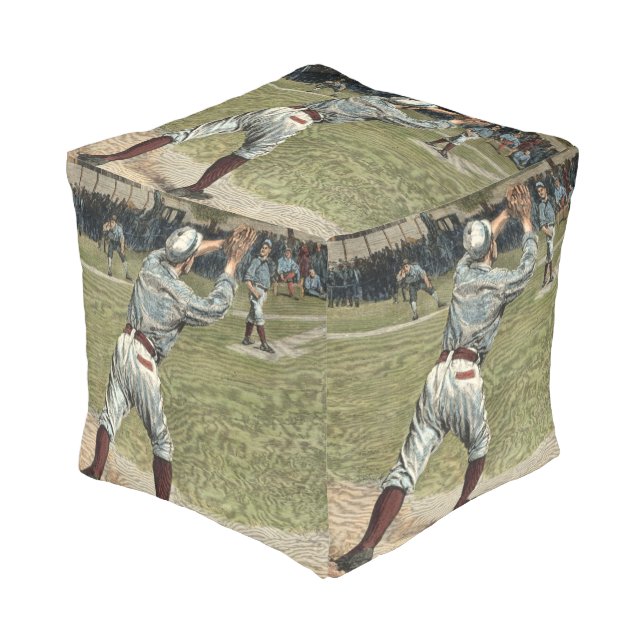 Baseball Player Thrown Out at Second Base Pouf (Angled Front)