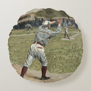 Baseball Player Thrown Out at Second Base Round Pillow