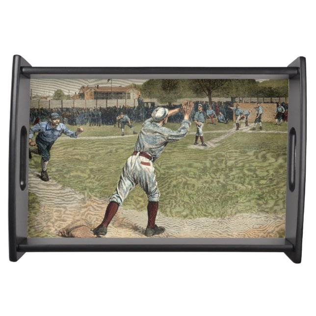 Baseball Player Thrown Out at Second Base Serving Tray (Front)