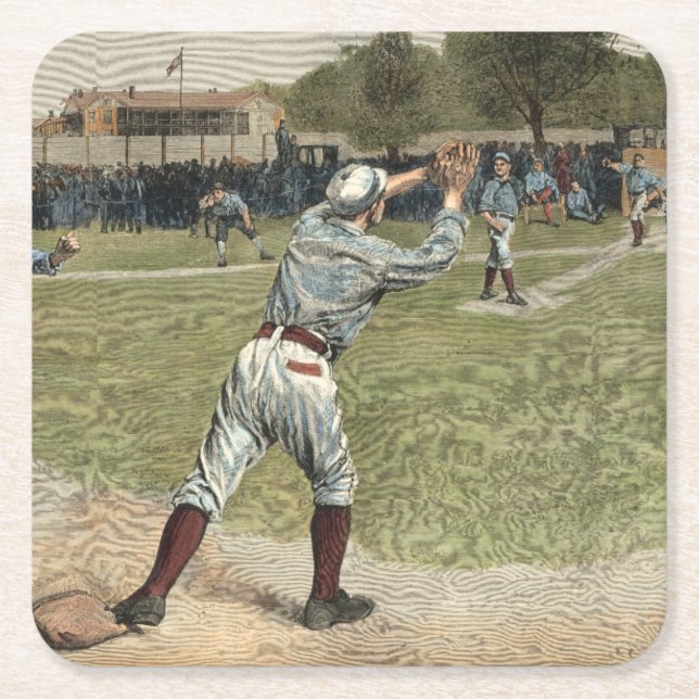 Baseball Player Thrown Out at Second Base Square Paper Coaster (Front)