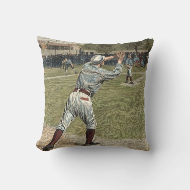 Baseball Player Thrown Out at Second Base Throw Pillow (Front)