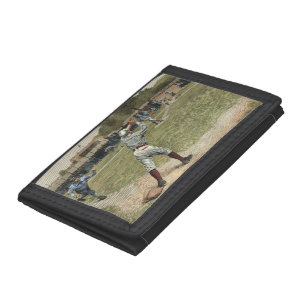 Baseball Player Thrown Out at Second Base Trifold Wallet