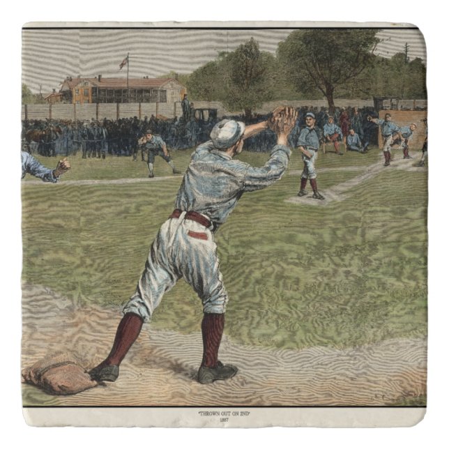Baseball Player Thrown Out at Second Base Trivet (Front)