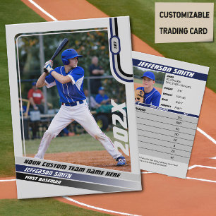 Baseball Player Trading Card Custom Blue Grey