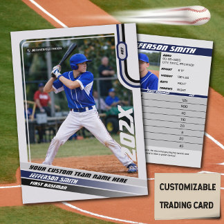 Baseball Player Trading Card Custom Blue Grey
