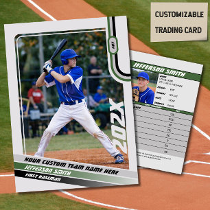 Baseball Player Trading Card Custom Green Grey 