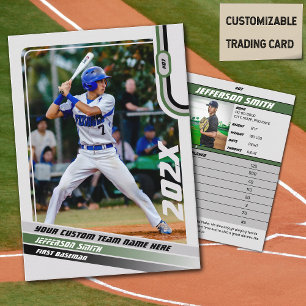 Baseball Player Trading Card Custom Green Grey