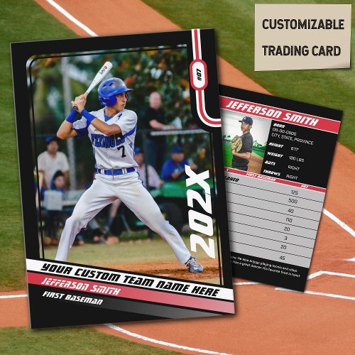 Baseball Player Trading Card Custom Red Gift 