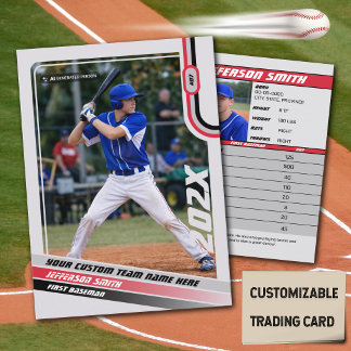 Baseball Player Trading Card Custom Red Grey