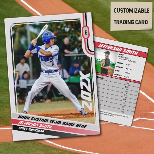 Baseball Player Trading Card Custom Red Grey