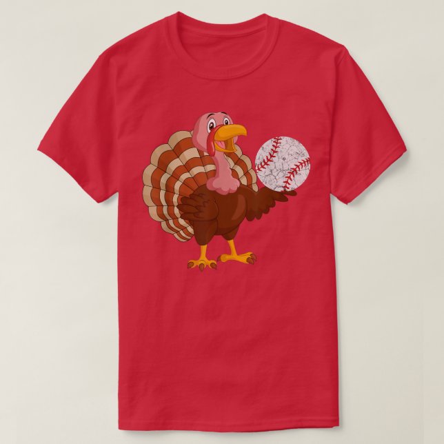 Baseball Player Turkey Funny Thanksgiving Day  T-Shirt (Design Front)