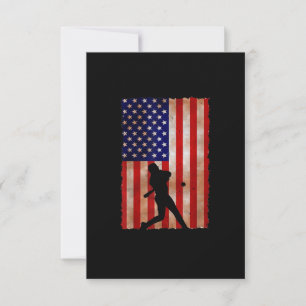 Baseball Player US Flag Patriotic Softball USA RSVP Card