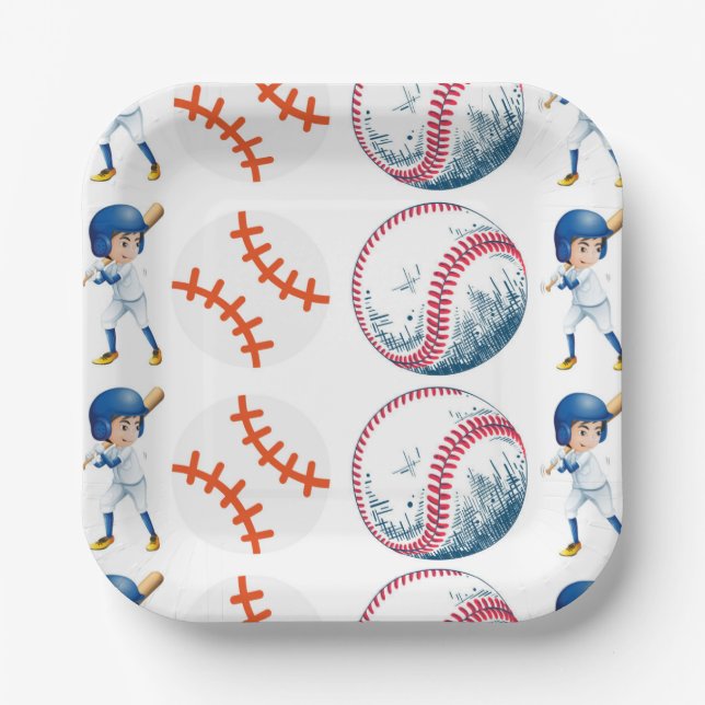 Baseball player watercolor paper plates (Front)