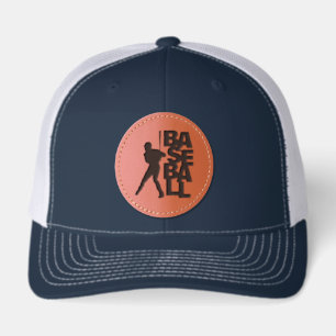Baseball Player With Contemporary Wording Leather Patch Hat