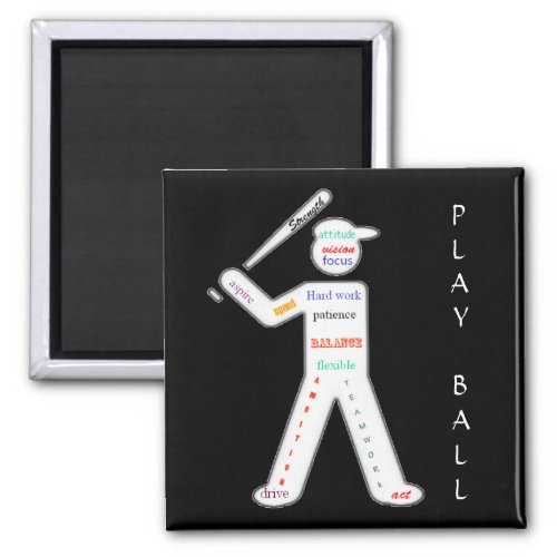 Baseball Player with Motivational Words Magnet