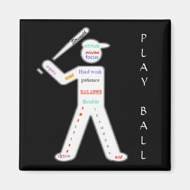 Baseball Player with Motivational Words Magnet (Front)