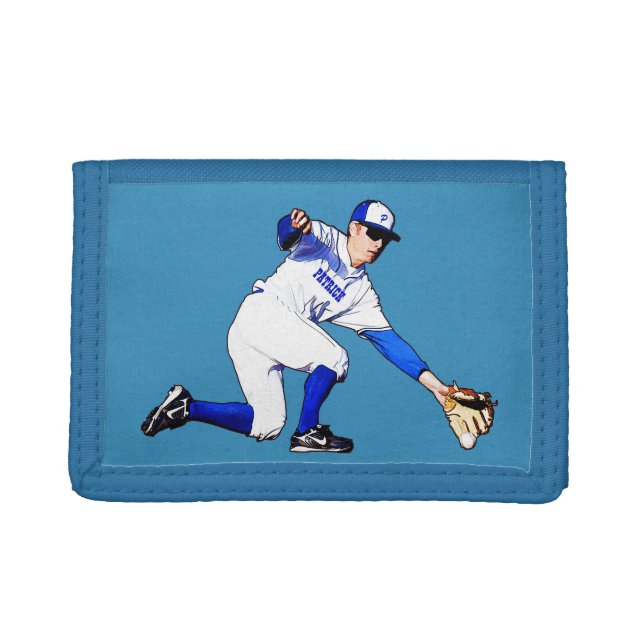 Baseball Player With Your Name Or Monogram Tri-fold Wallet (Front)