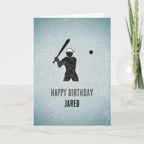 Baseball Playing Guy on Gray Male Sporty Birthday Card