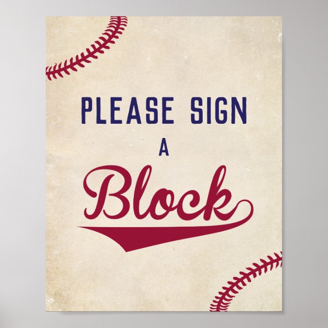 Baseball Please Sign a Block Sign Baby Shower (Front)
