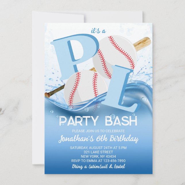 Baseball Pool Party Bash Birthday Invitation (Front)
