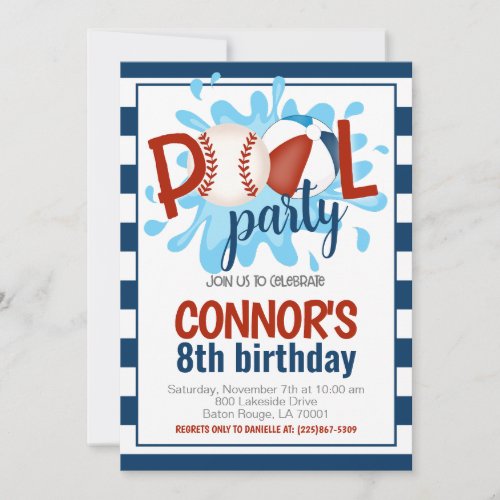 Baseball Pool Party Birthday Invitation