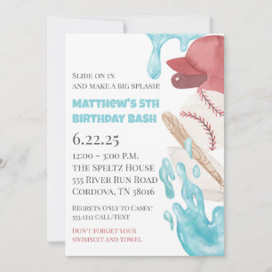 Baseball Pool Party Birthday Invitation