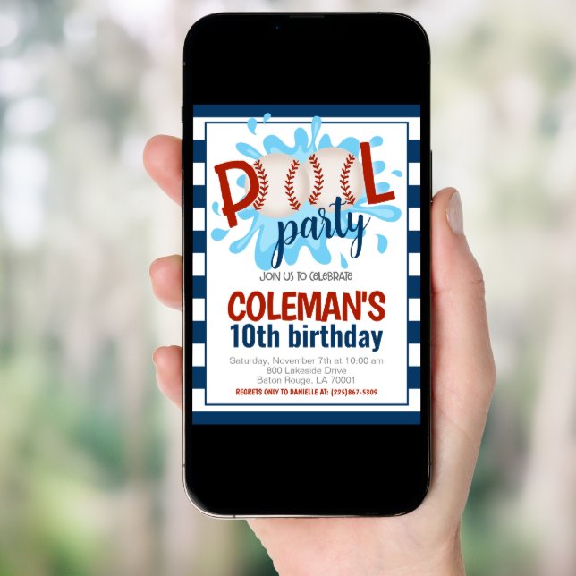 Baseball Pool Party Birthday Invitation (Front Digital)