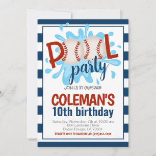 Baseball Pool Party Birthday Invitation