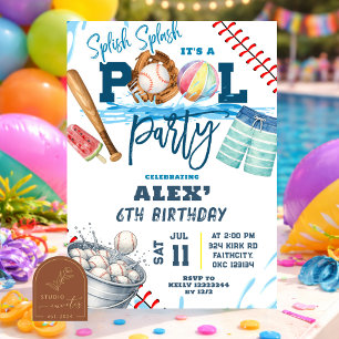 Baseball Pool Party Boy Birthday Invitation