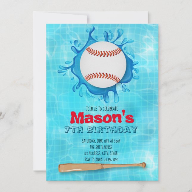 Baseball Pool Party invitation (Front)