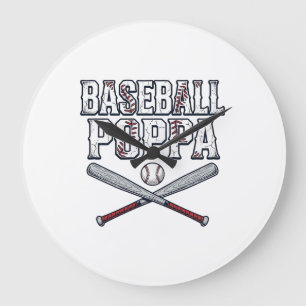 Baseball Poppa Vintage Engraving Shirt Design_1 Large Clock