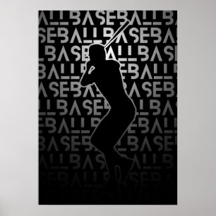 Baseball Poster Black and White Metal Look