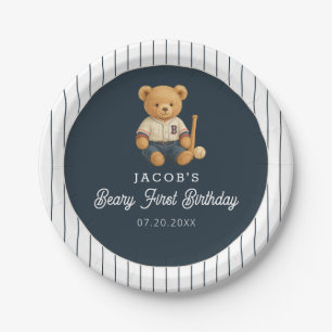 Baseball Preppy Bear 1st Birthday Paper Plates