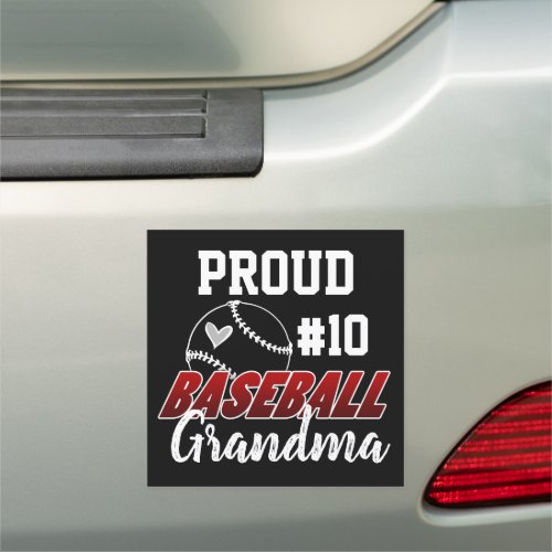Baseball Proud Grandma with Player Number Red Car Magnet
