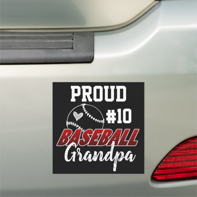 Baseball Proud Grandpa with Player Number Red Car Magnet (In Situ)