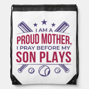 Baseball Proud Mother I Pray Before My Son Plays  Drawstring Bag