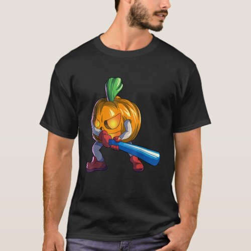 Baseball Pumpkin Halloween Men Boys Baseball Hallo T_Shirt