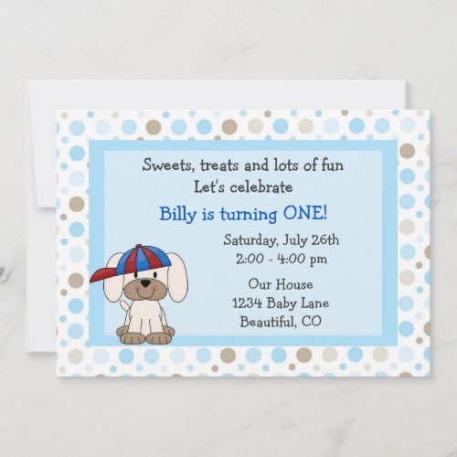 Baseball Puppy 1st Birthday Invitation for Boys