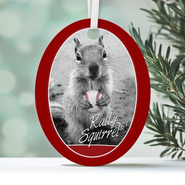 Baseball Rally Squirrel Metal Ornament (Funny Ornament)