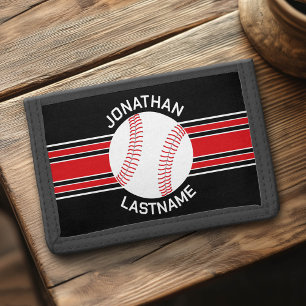 Baseball - Red and Black Team Colors and Name Tri-fold Wallet