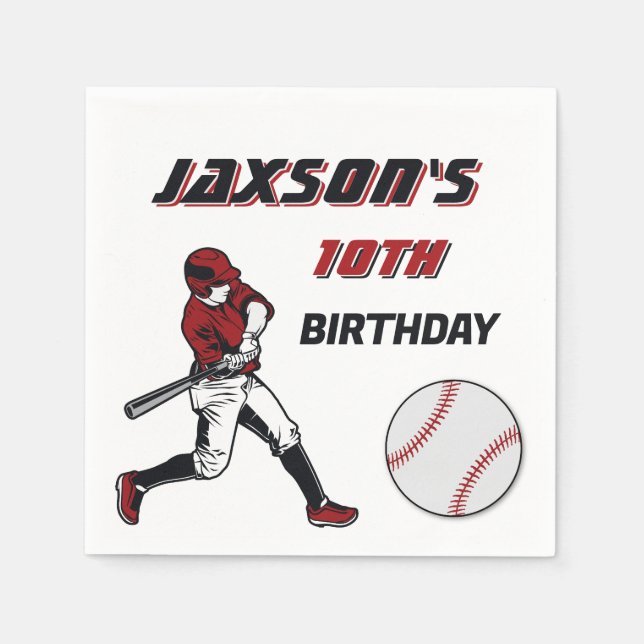 Baseball Red Black Birthday Party Any Age Napkins (Front)